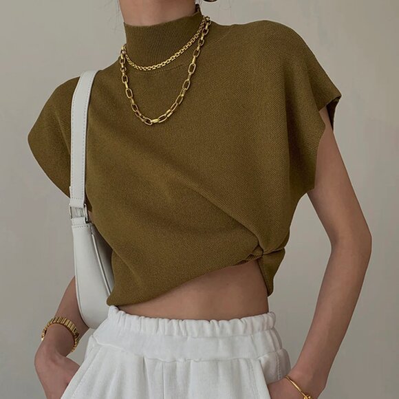 Commense Tops - Leisurely Solid Pullover Sweater Vest in Light Brown